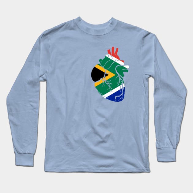 Anatomical heart design, South Africa flag Long Sleeve T-Shirt by Bun Art Store
